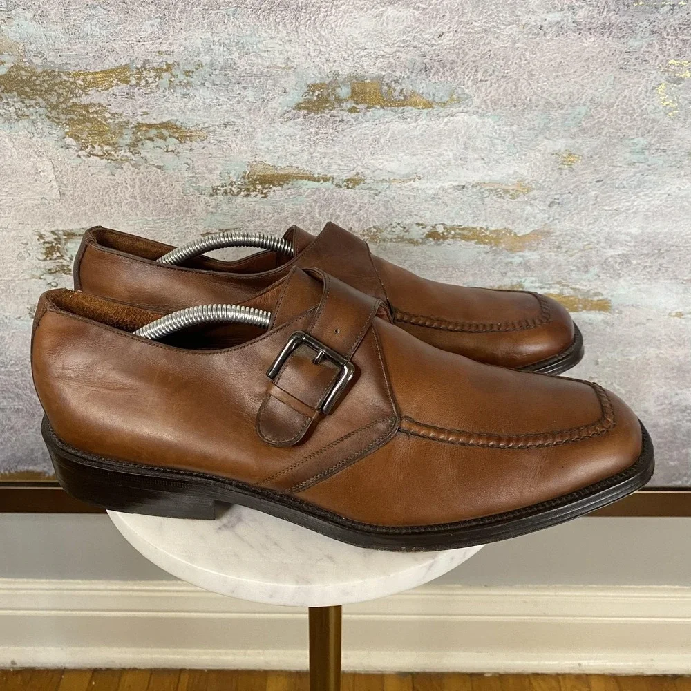 Cole Haan City Shoes Mens Size 12 D Brown Leather Monk Strap Loafers Dress